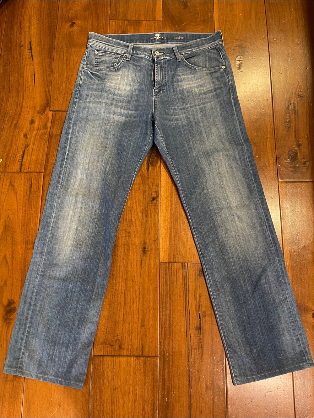 7 For All Mankind Men's Distressed Medium Blue Relaxed Jeans